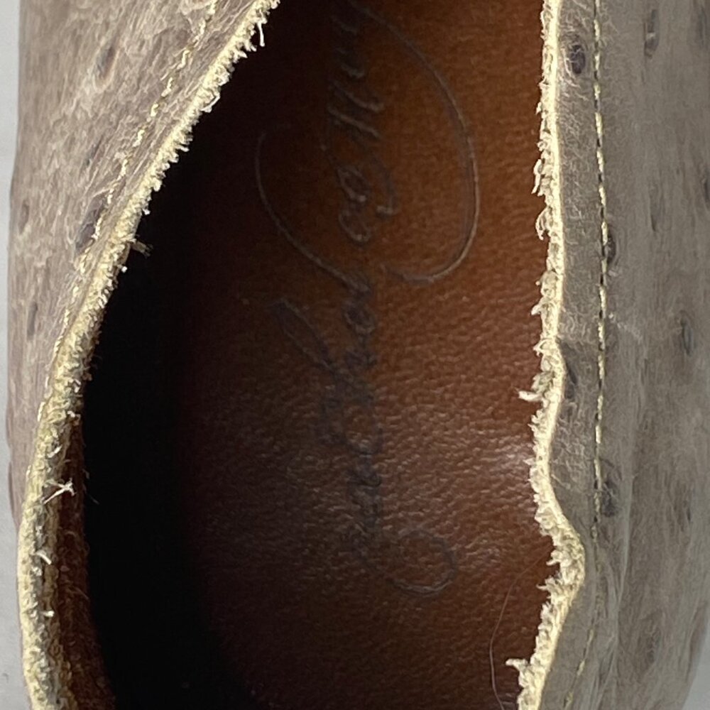 Rachel Comey Pinion Ostrich Leather Booties Gray Ankle Strap Wood Heel 7 - Picture 12 of 12